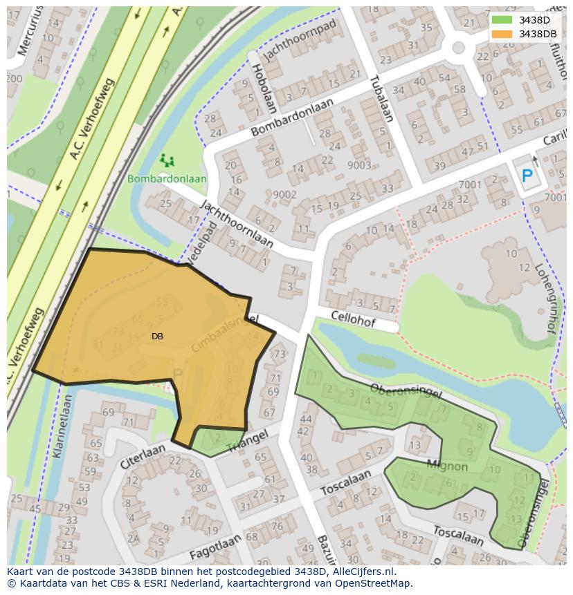 Afbeelding van het postcodegebied 3438 DB op de kaart.