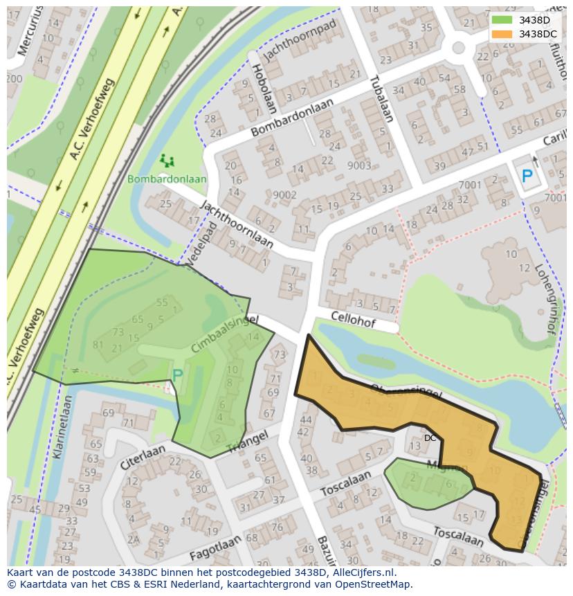 Afbeelding van het postcodegebied 3438 DC op de kaart.