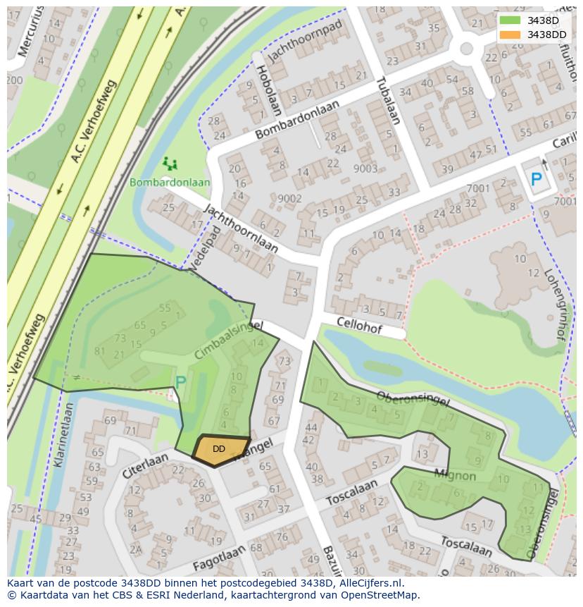 Afbeelding van het postcodegebied 3438 DD op de kaart.