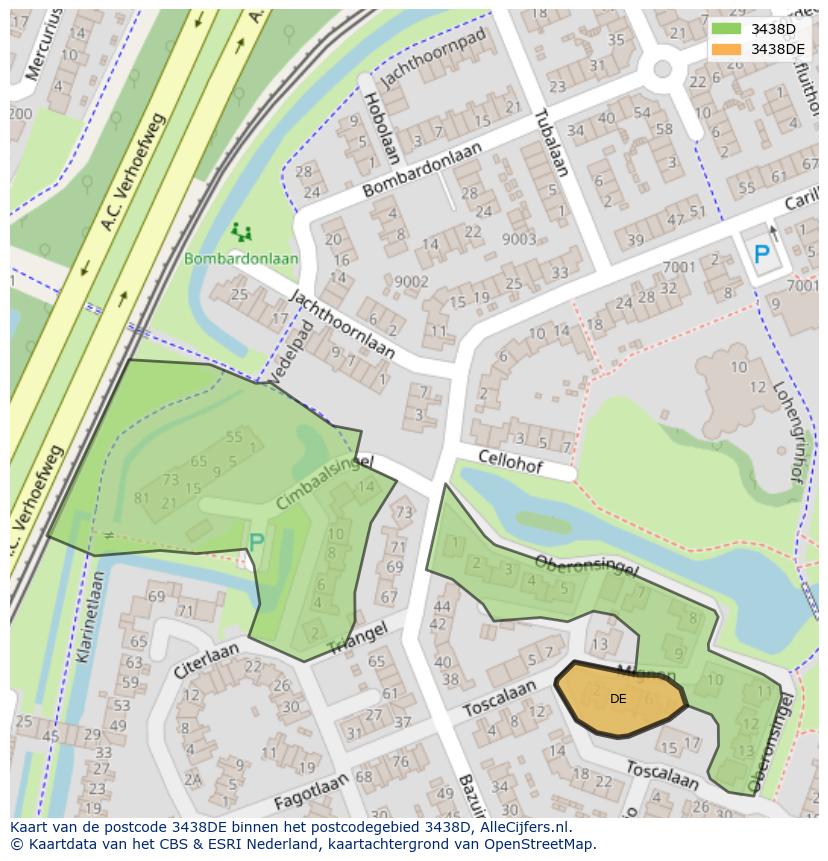 Afbeelding van het postcodegebied 3438 DE op de kaart.