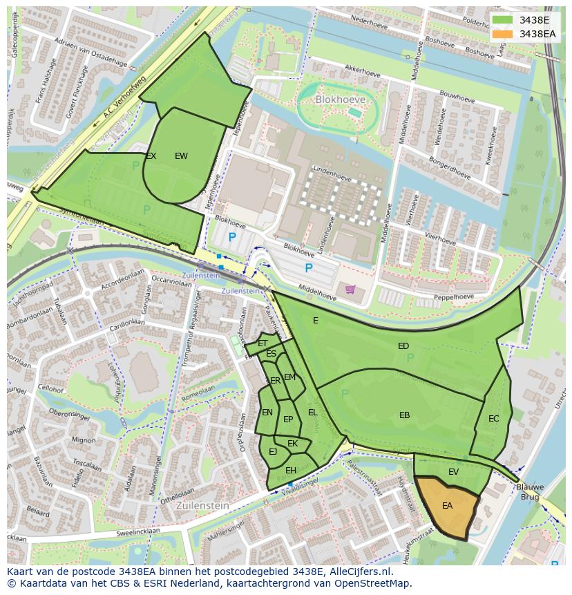 Afbeelding van het postcodegebied 3438 EA op de kaart.