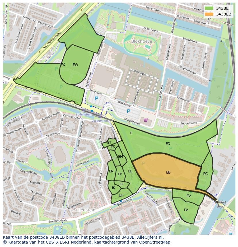 Afbeelding van het postcodegebied 3438 EB op de kaart.