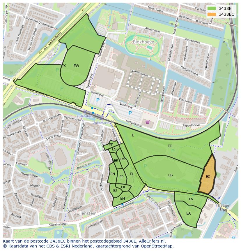 Afbeelding van het postcodegebied 3438 EC op de kaart.