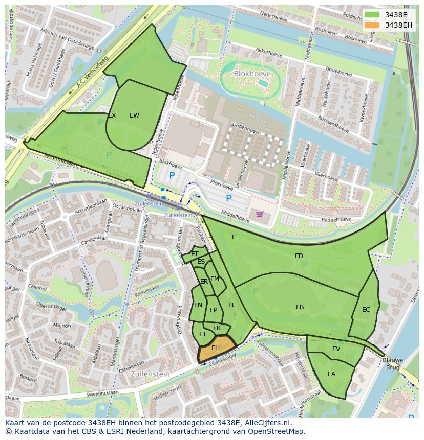 Afbeelding van het postcodegebied 3438 EH op de kaart.