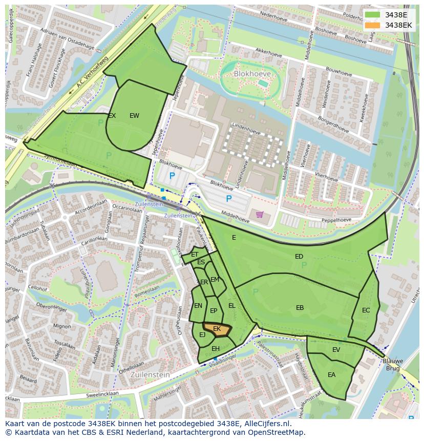 Afbeelding van het postcodegebied 3438 EK op de kaart.