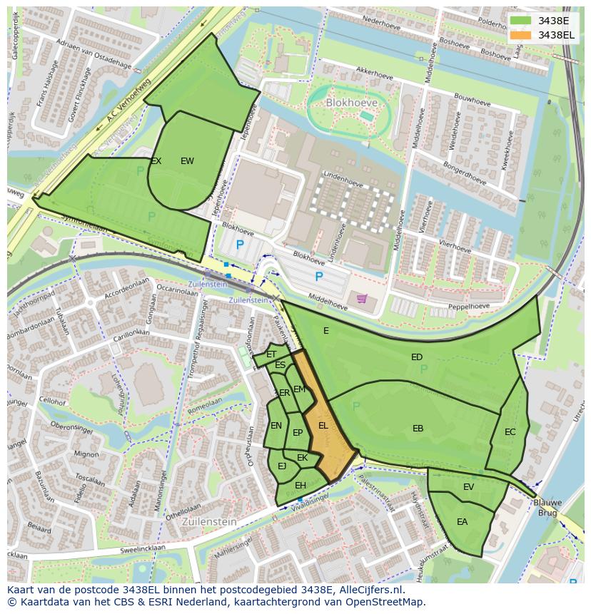 Afbeelding van het postcodegebied 3438 EL op de kaart.
