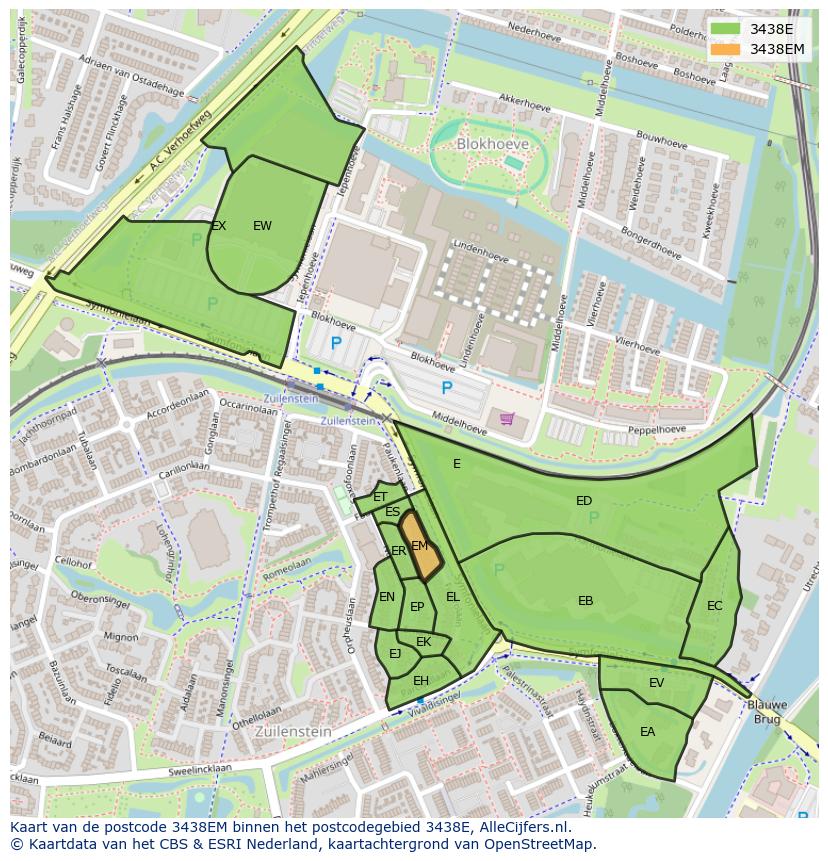 Afbeelding van het postcodegebied 3438 EM op de kaart.