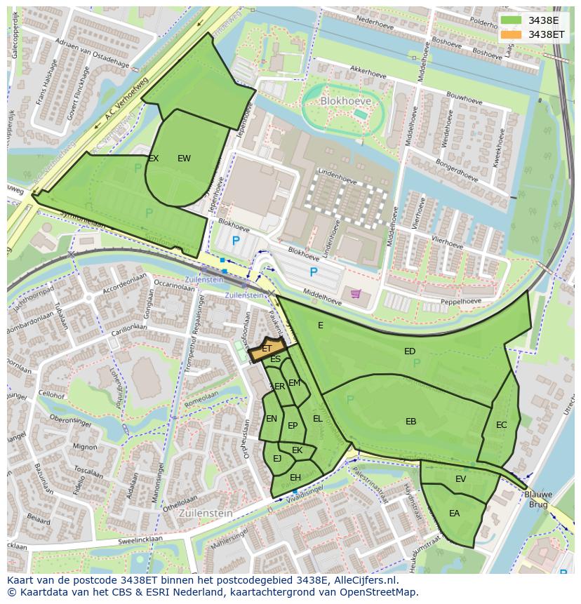 Afbeelding van het postcodegebied 3438 ET op de kaart.