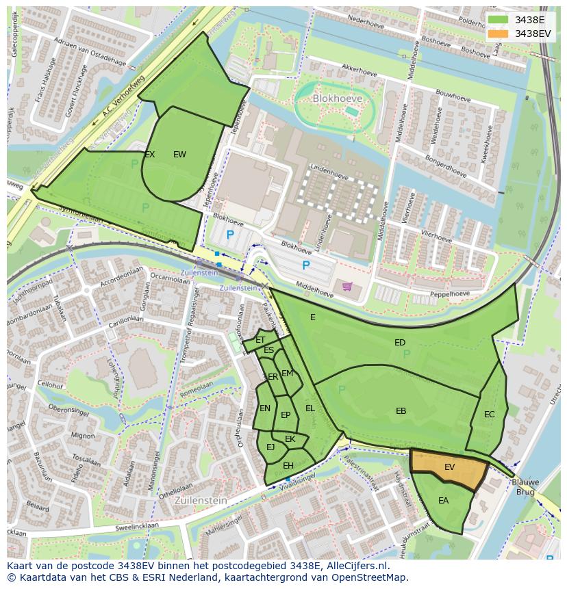 Afbeelding van het postcodegebied 3438 EV op de kaart.