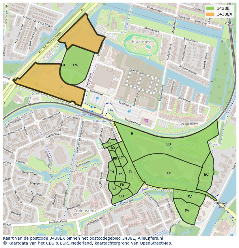 Afbeelding van het postcodegebied 3438 EX op de kaart.