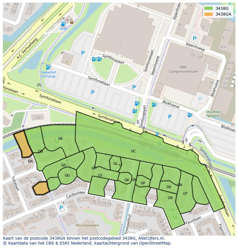 Afbeelding van het postcodegebied 3438 GA op de kaart.