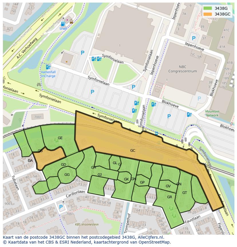 Afbeelding van het postcodegebied 3438 GC op de kaart.
