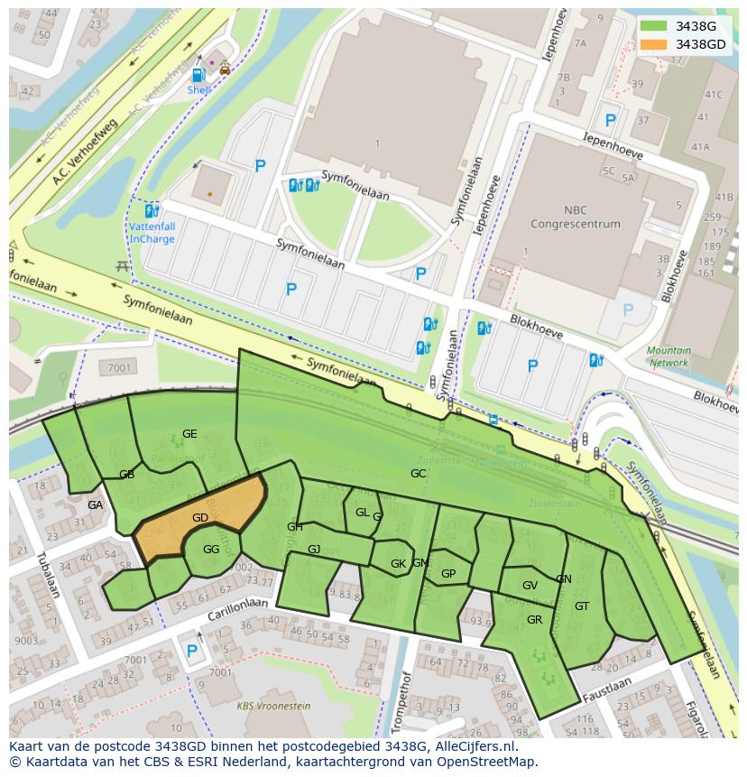 Afbeelding van het postcodegebied 3438 GD op de kaart.