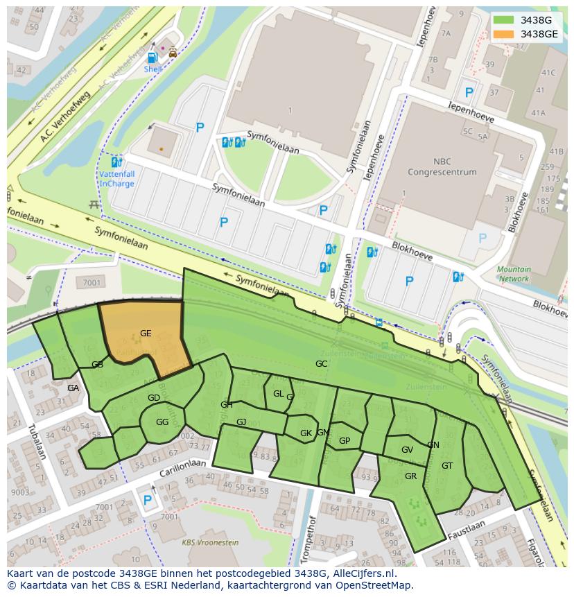 Afbeelding van het postcodegebied 3438 GE op de kaart.