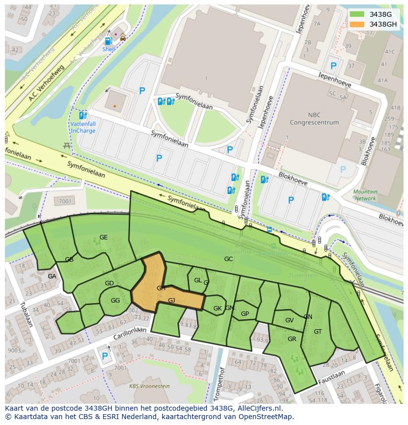 Afbeelding van het postcodegebied 3438 GH op de kaart.