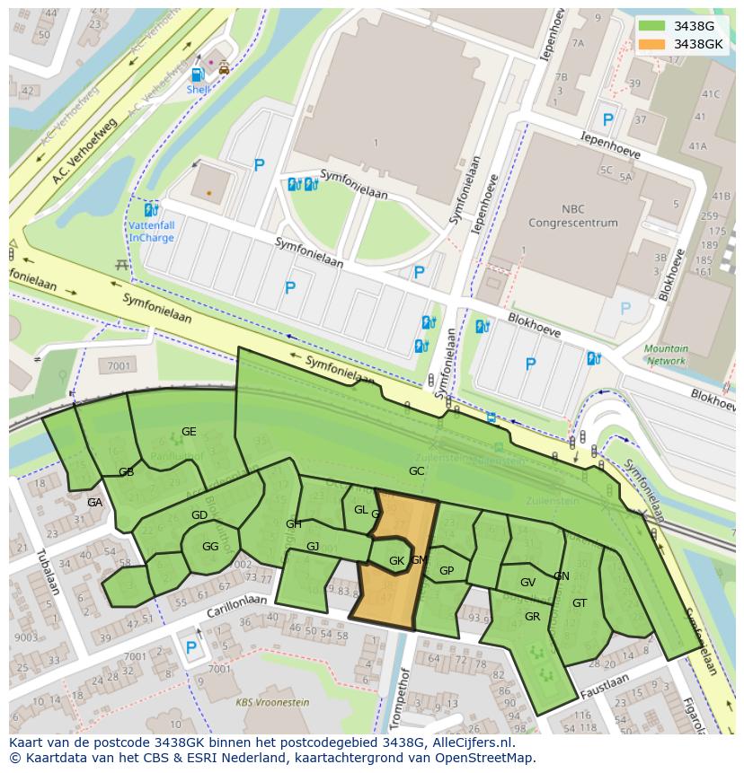 Afbeelding van het postcodegebied 3438 GK op de kaart.