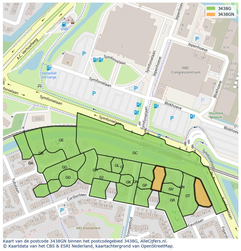 Afbeelding van het postcodegebied 3438 GN op de kaart.