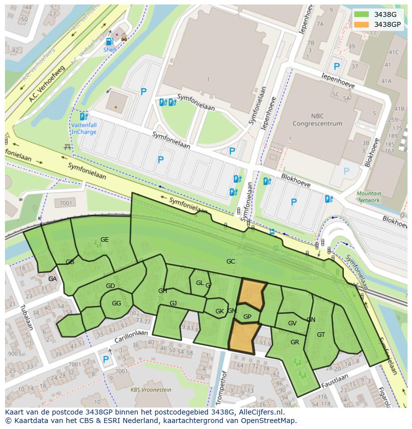 Afbeelding van het postcodegebied 3438 GP op de kaart.