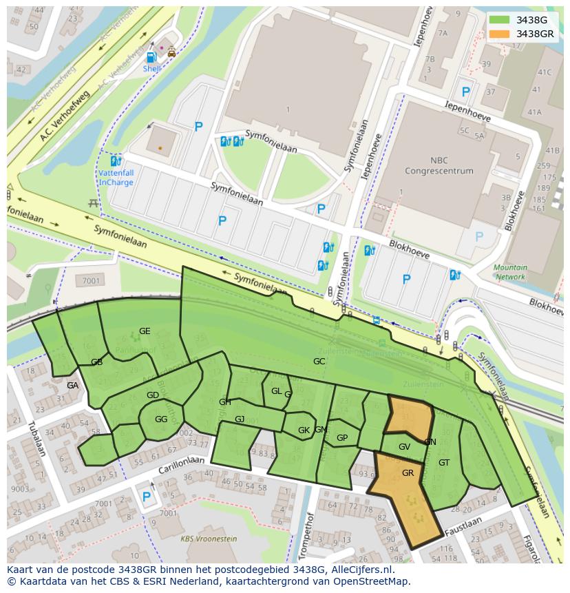 Afbeelding van het postcodegebied 3438 GR op de kaart.