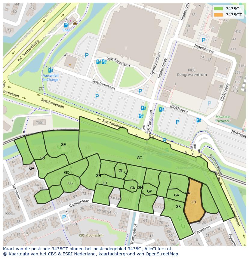 Afbeelding van het postcodegebied 3438 GT op de kaart.