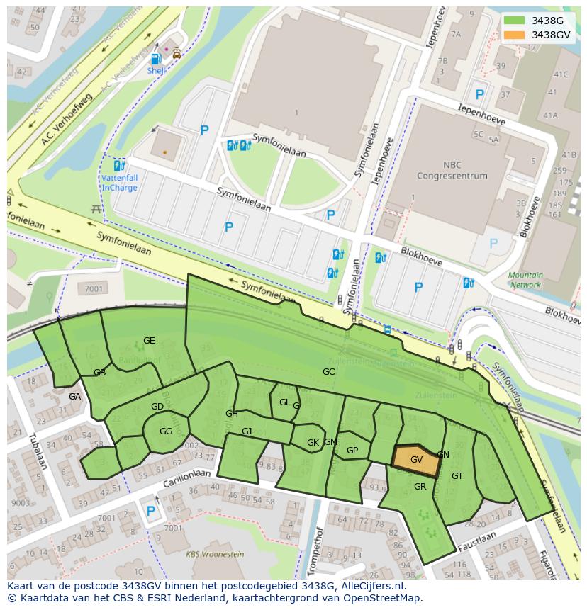 Afbeelding van het postcodegebied 3438 GV op de kaart.