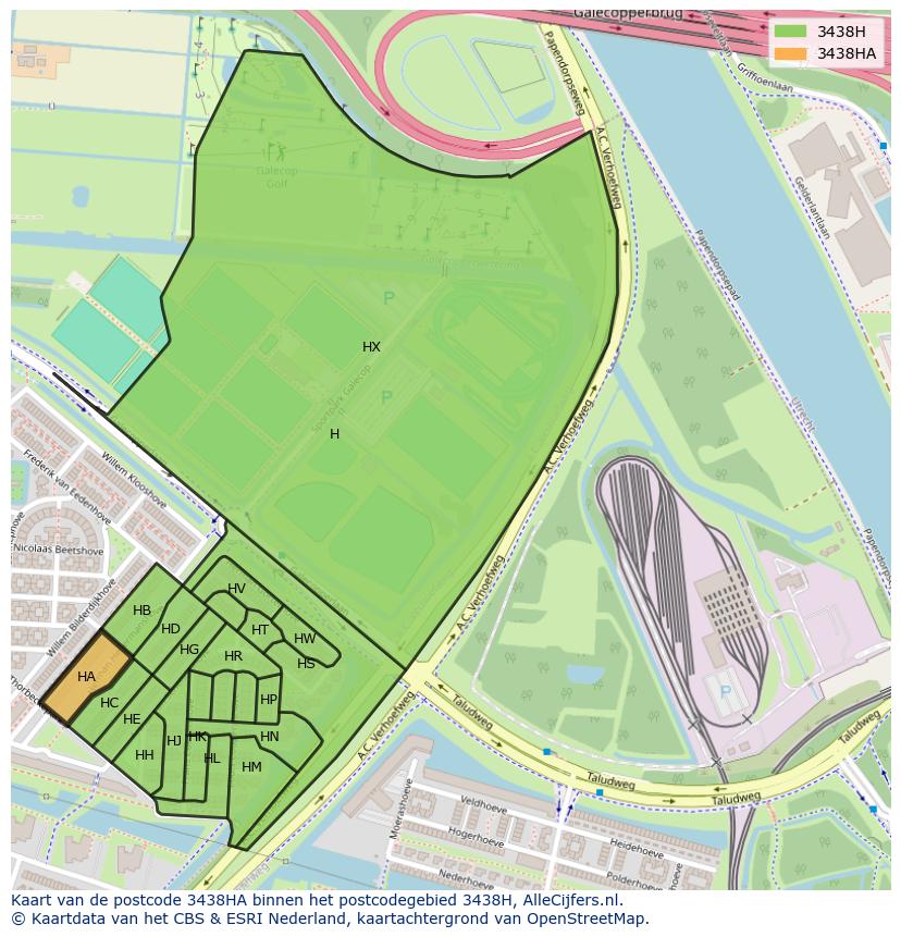 Afbeelding van het postcodegebied 3438 HA op de kaart.