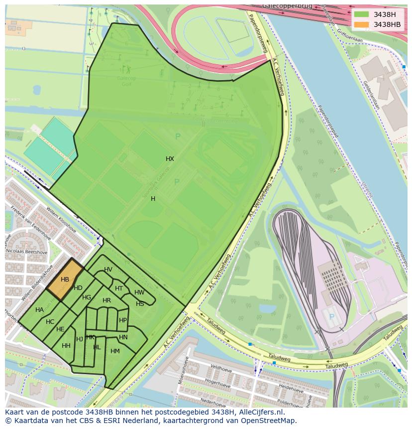 Afbeelding van het postcodegebied 3438 HB op de kaart.
