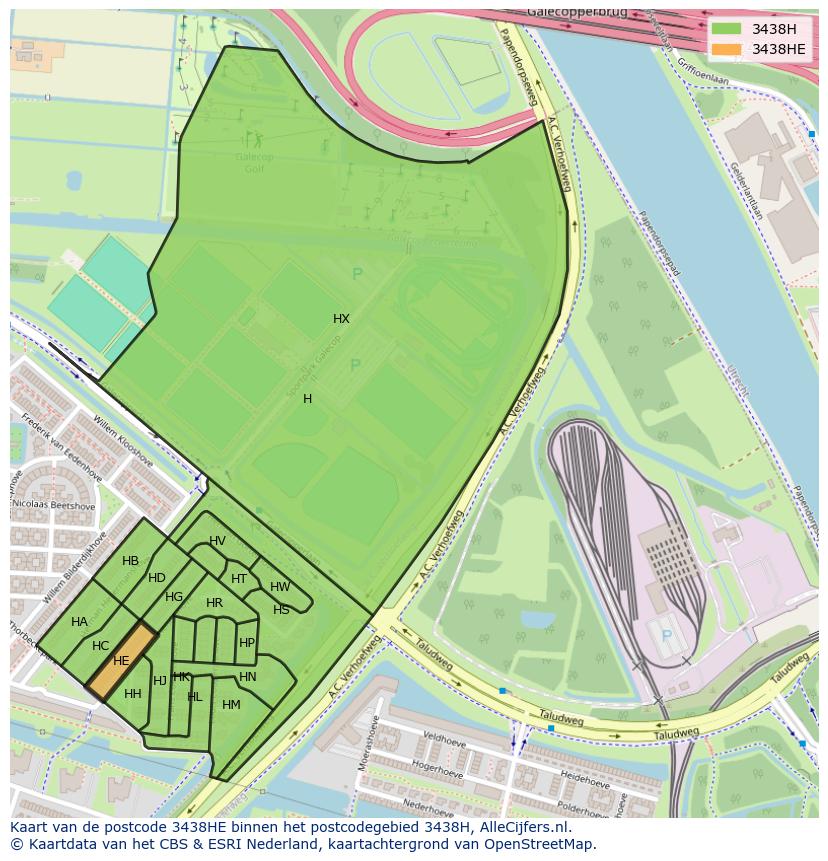 Afbeelding van het postcodegebied 3438 HE op de kaart.
