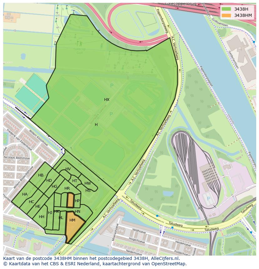 Afbeelding van het postcodegebied 3438 HM op de kaart.