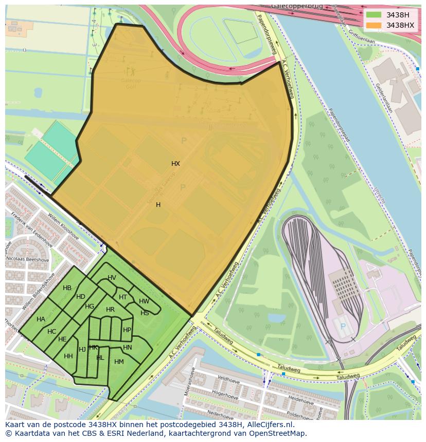 Afbeelding van het postcodegebied 3438 HX op de kaart.