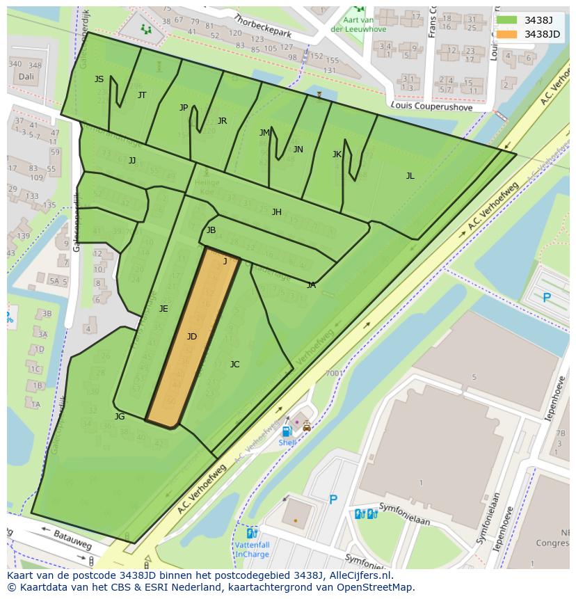Afbeelding van het postcodegebied 3438 JD op de kaart.
