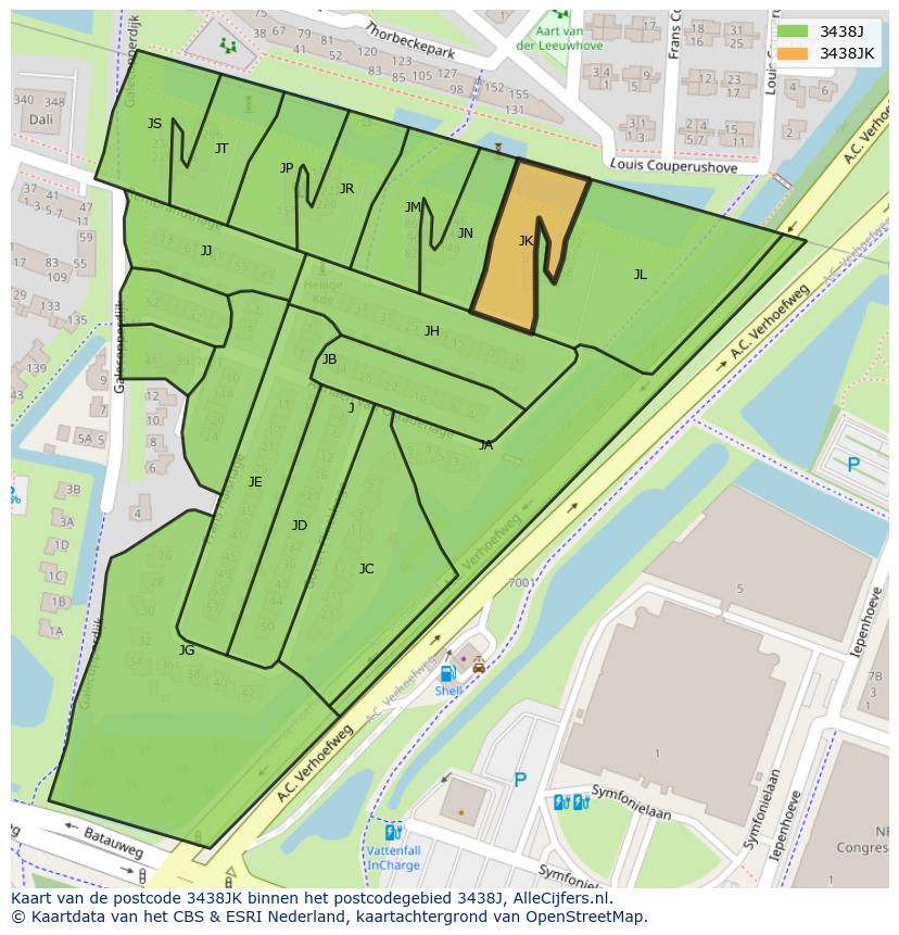 Afbeelding van het postcodegebied 3438 JK op de kaart.
