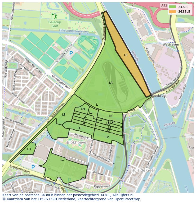 Afbeelding van het postcodegebied 3438 LB op de kaart.