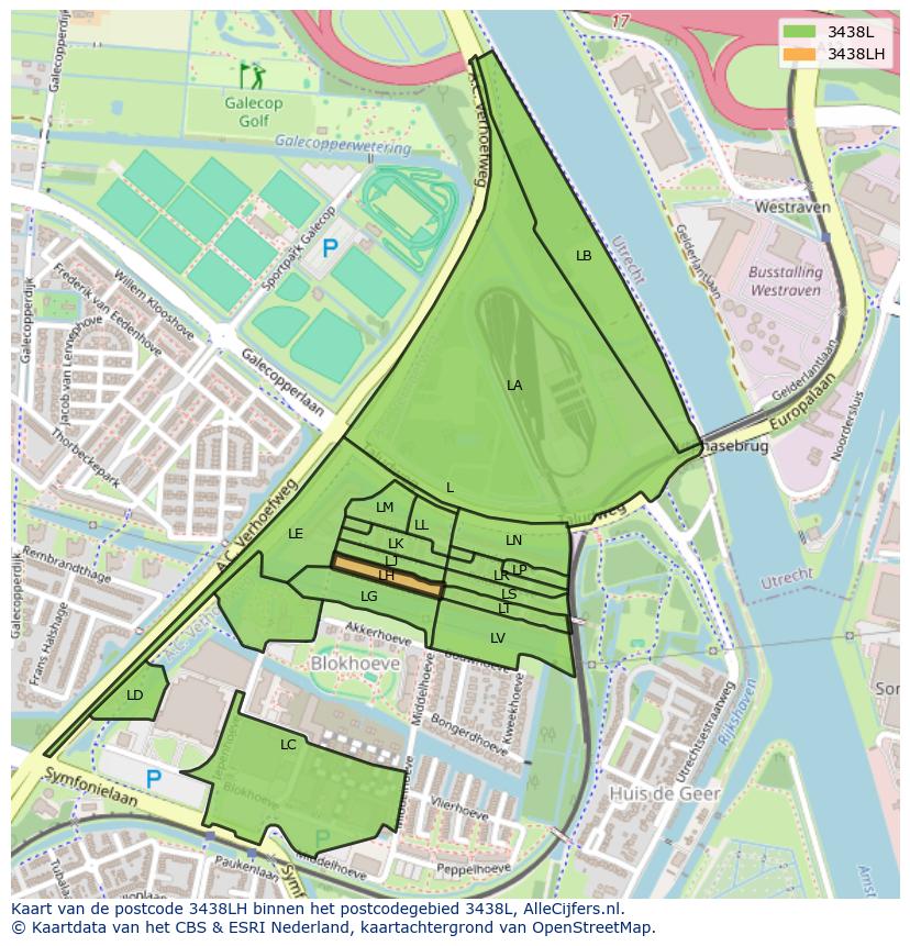 Afbeelding van het postcodegebied 3438 LH op de kaart.