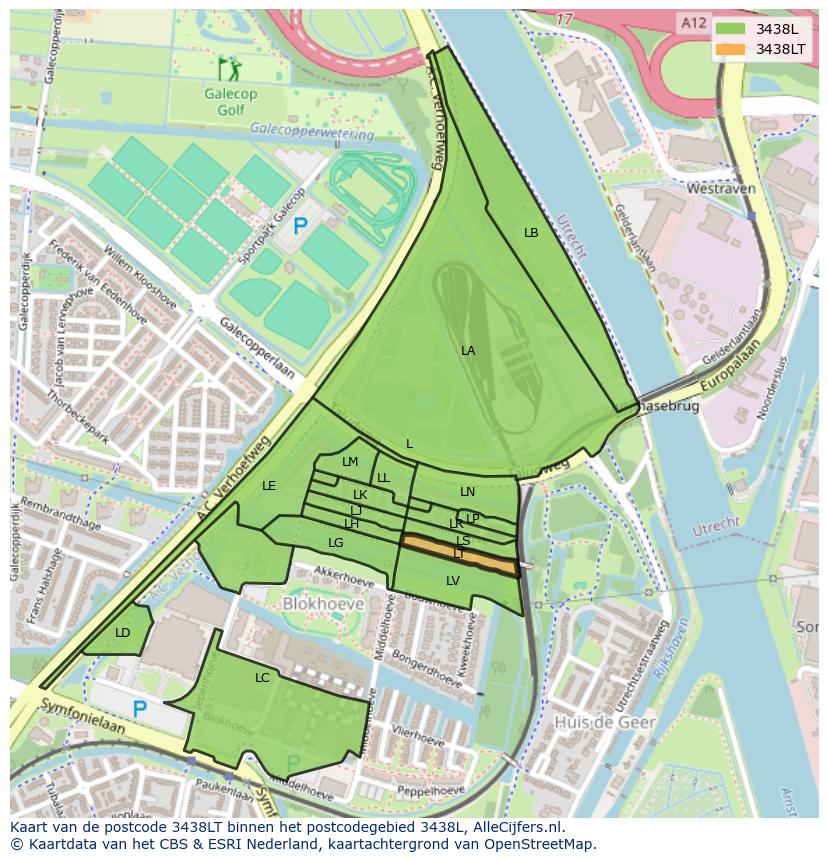 Afbeelding van het postcodegebied 3438 LT op de kaart.