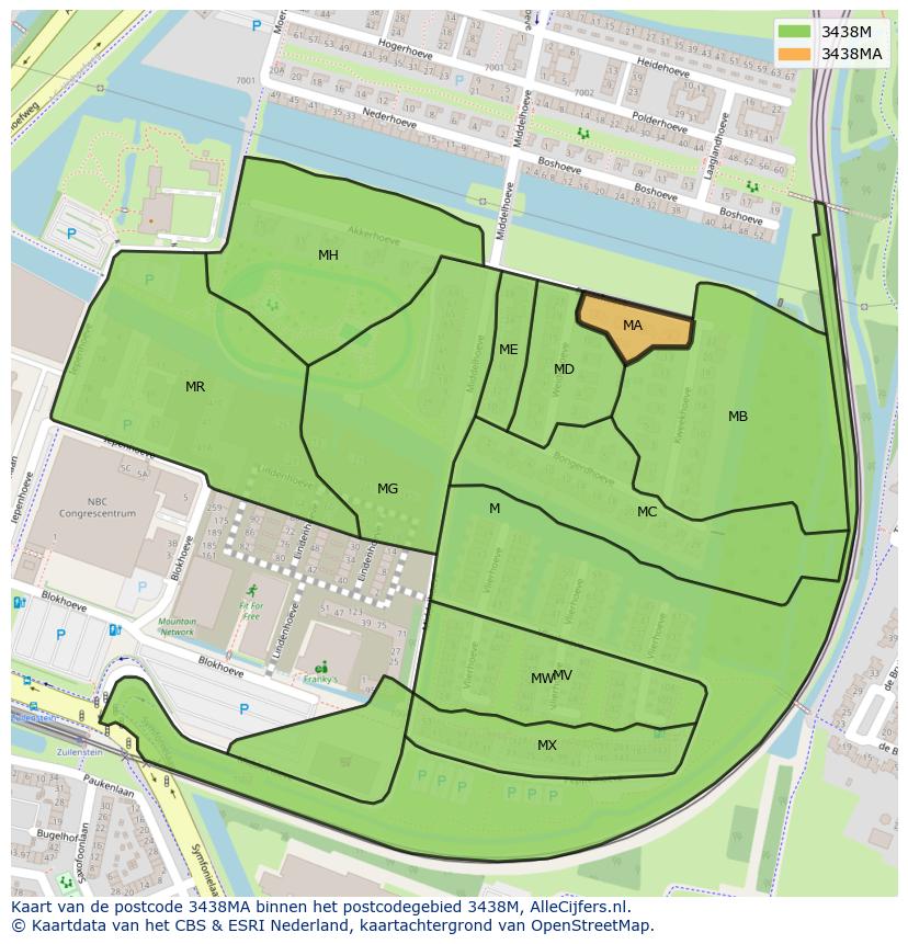 Afbeelding van het postcodegebied 3438 MA op de kaart.