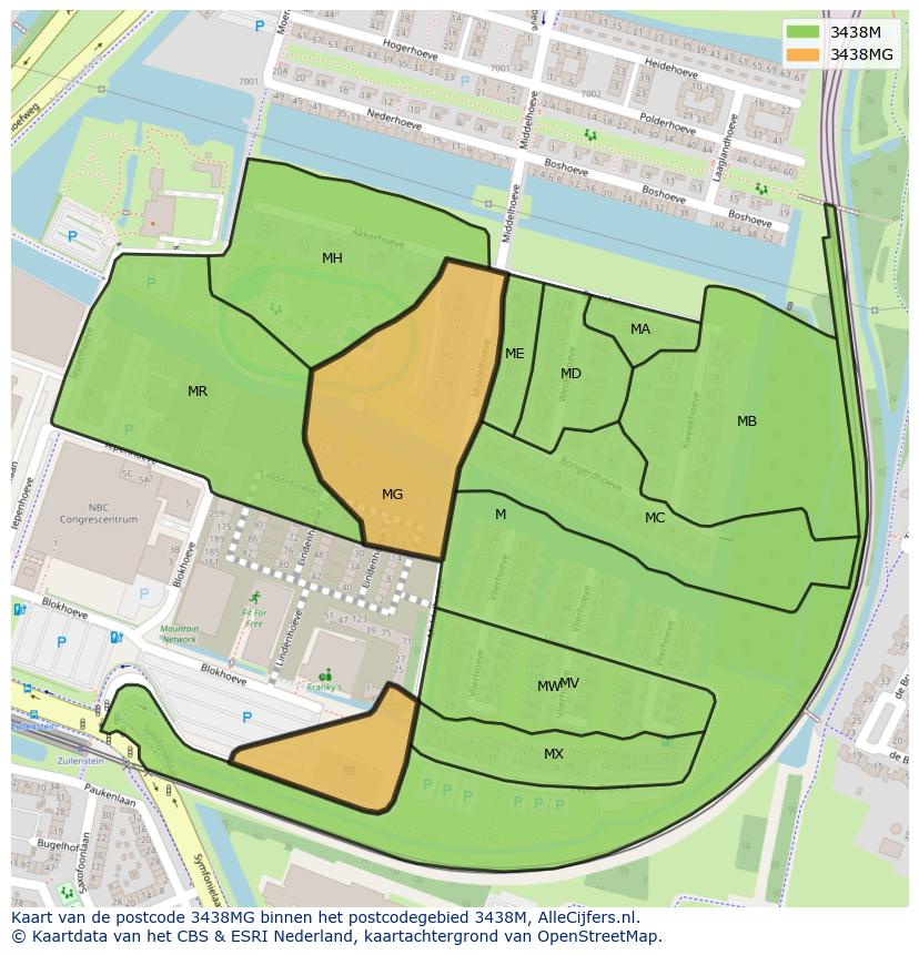 Afbeelding van het postcodegebied 3438 MG op de kaart.
