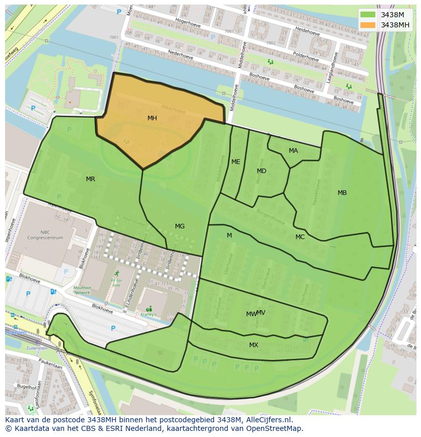 Afbeelding van het postcodegebied 3438 MH op de kaart.
