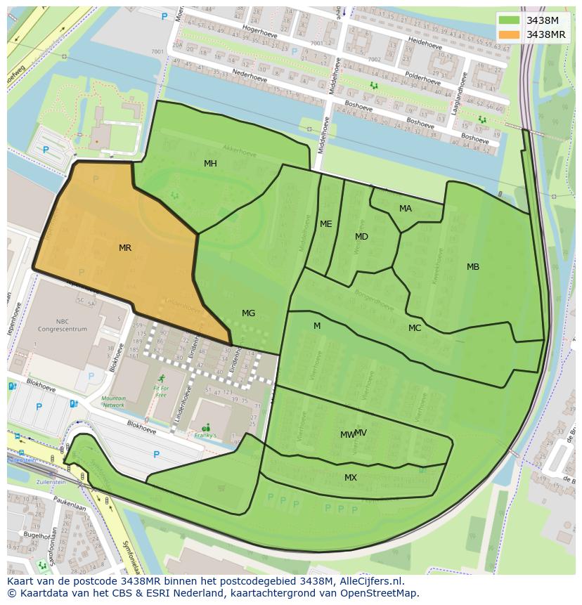 Afbeelding van het postcodegebied 3438 MR op de kaart.