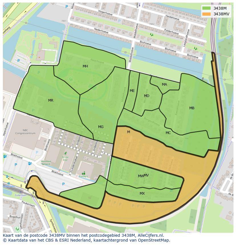Afbeelding van het postcodegebied 3438 MV op de kaart.