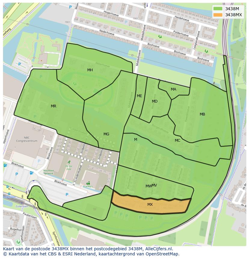 Afbeelding van het postcodegebied 3438 MX op de kaart.