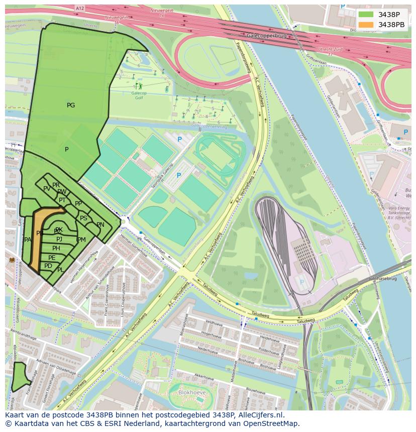 Afbeelding van het postcodegebied 3438 PB op de kaart.