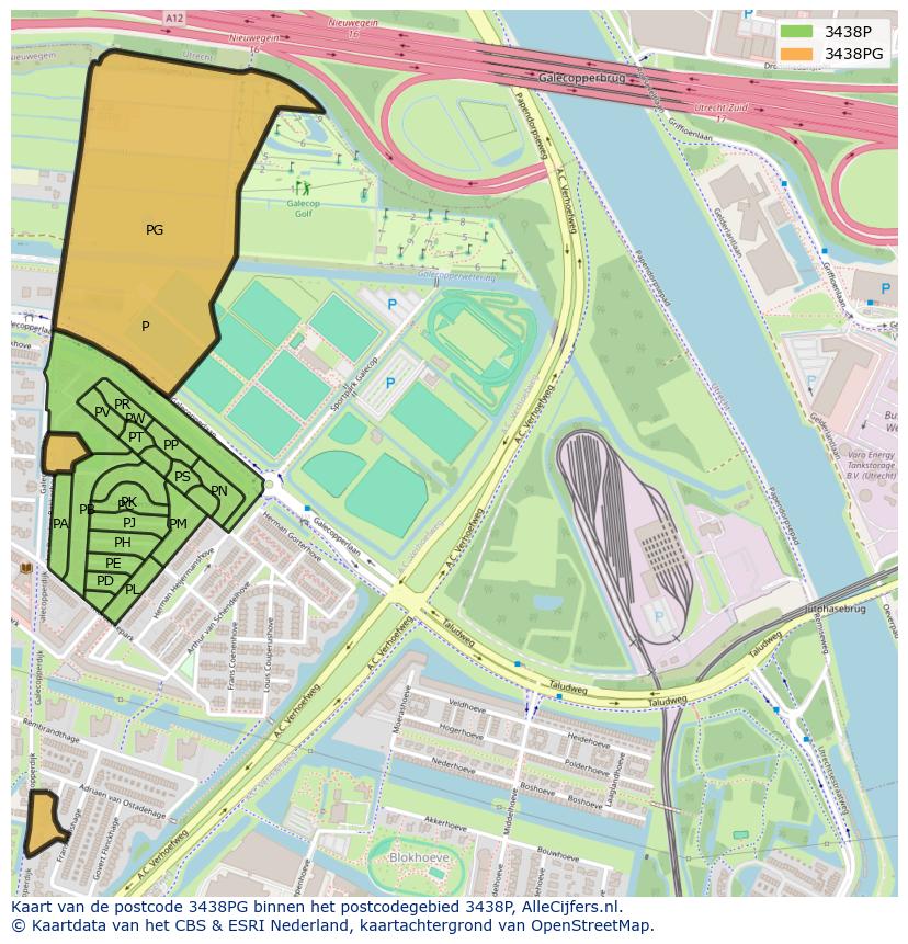 Afbeelding van het postcodegebied 3438 PG op de kaart.