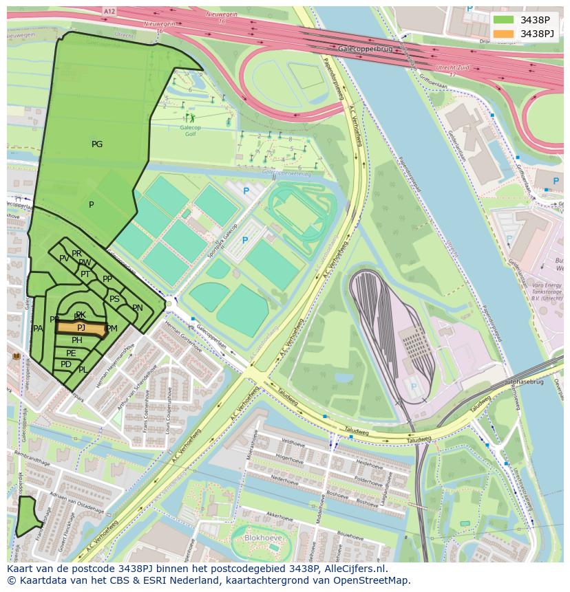 Afbeelding van het postcodegebied 3438 PJ op de kaart.