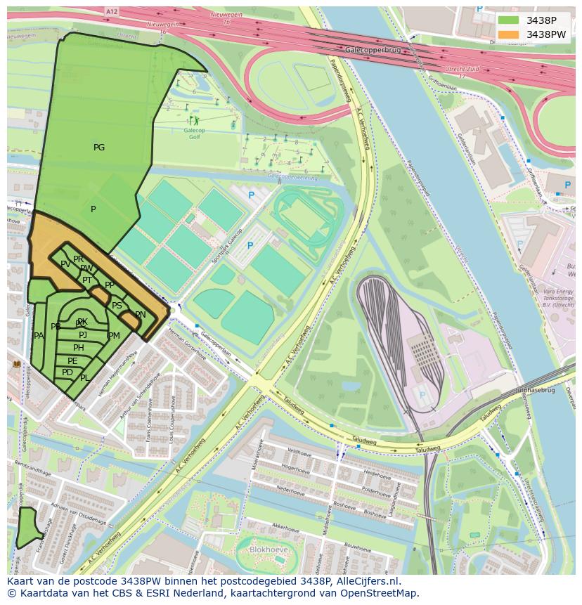 Afbeelding van het postcodegebied 3438 PW op de kaart.