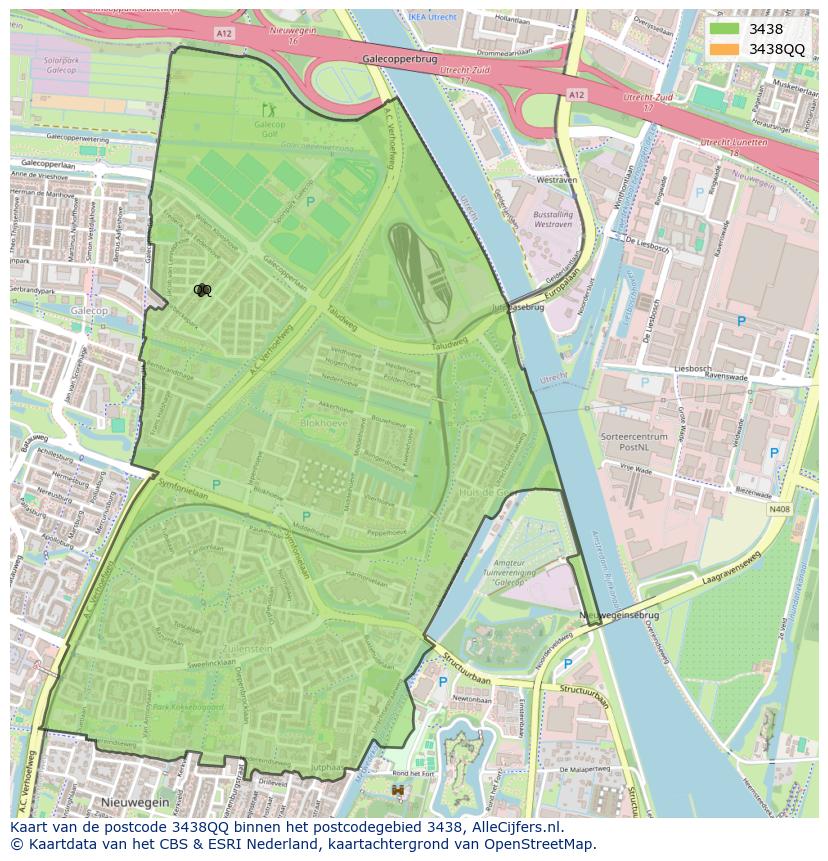 Afbeelding van het postcodegebied 3438 QQ op de kaart.