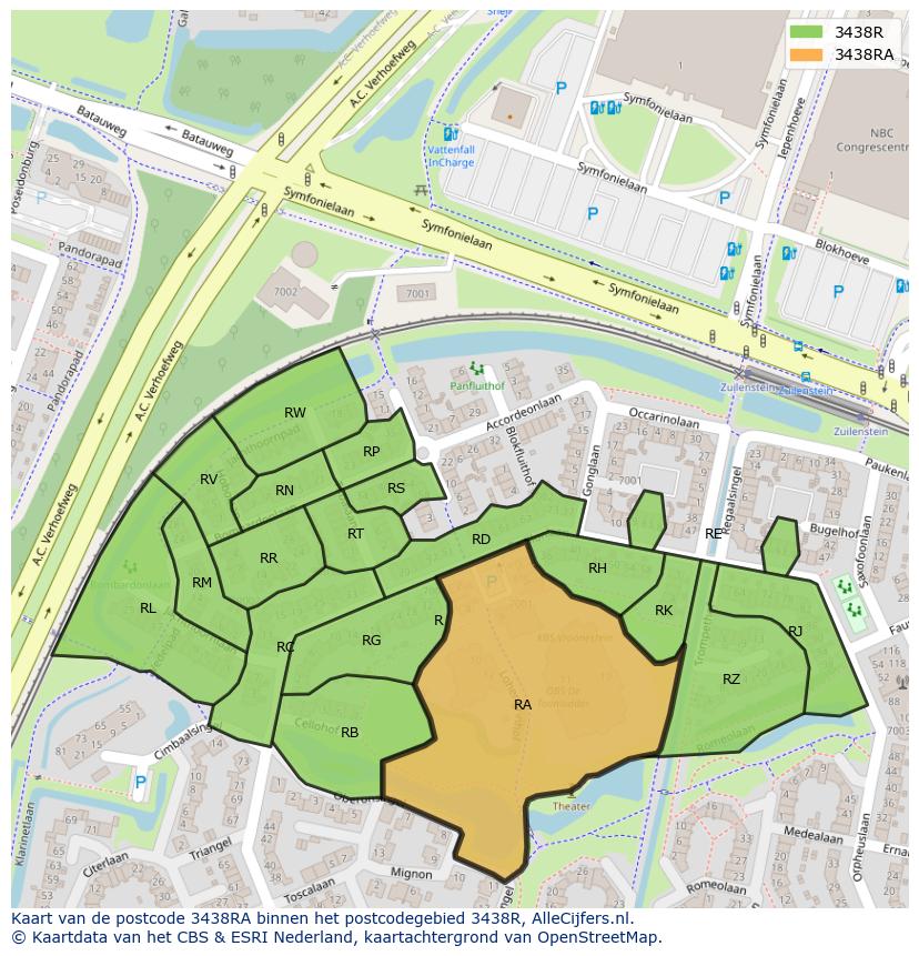 Afbeelding van het postcodegebied 3438 RA op de kaart.