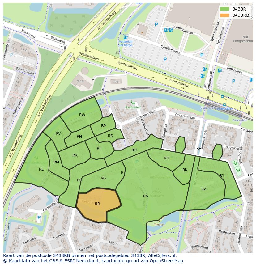 Afbeelding van het postcodegebied 3438 RB op de kaart.