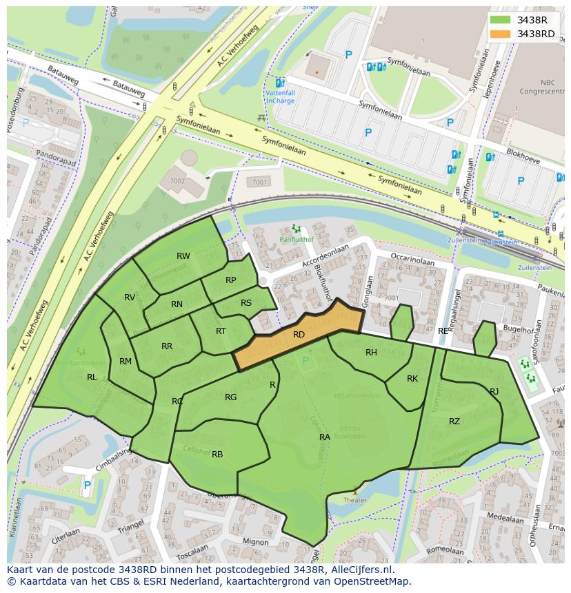Afbeelding van het postcodegebied 3438 RD op de kaart.