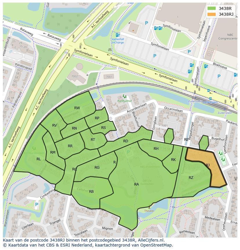 Afbeelding van het postcodegebied 3438 RJ op de kaart.